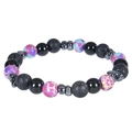 Black volcanic rock and pink marble texture beaded bracelet with metallic accents - Emperor Stone Bracelet