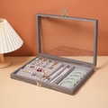 Walnut finish jewelry box with grey interior compartments for rings and necklaces - Glacier Wood Color 4-in-1 Jewelry Box (Necklace Style)