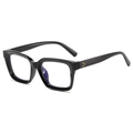 Classic black square anti-blue light glasses featuring vintage golden rivet accents - Glossy Black Frame