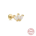 S925 sterling silver flat back earring with white opal stones in gold plating - Crown Shape (1 Gold)