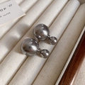 Close-up of grey double pearl earrings in a beige wavy gift box, elegant vintage style - Grey Double Pearl Style (11#)