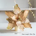 Champagne gold artificial poinsettia flower with velvet petals and sequins for Christmas trees - 32cm Diameter / Champagne Gold
