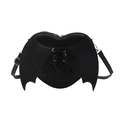 Sac bandoulière gothique en forme de cœur noir avec ailes de chauve-souris - Noir
