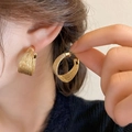 Close-up of golden hoop earrings with intricate mesh texture on earlobe - Gold Woven Texture C-Shape Earrings (11#)