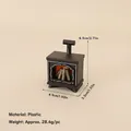 Miniature black vintage plastic fireplace with glowing wood for Christmas diorama decor - No.24 - Black Plastic Fireplace Model