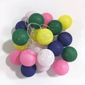 Colorful LED cotton ball string lights in pink, yellow, green, navy, and white - Multi-color