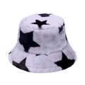 Chapeau bob d'hiver en fausse fourrure blanche douce avec motifs d'étoiles noires - Mauve Clair