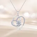 S925 sterling silver double heart moissanite necklace featuring a round center stone - P13620 Wrapped Double Heart 1ct Moissanite