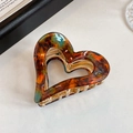 Heart-shaped acetate hair clip with tortoise shell pattern and gold metal spring - Blue Brown Heart Claw