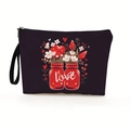 Donkerpaarse toilettas met rode Love-potjes, bloemenpatroon en zwart handvat - Donkerpaars Love Mason Jar (Stijl 1)