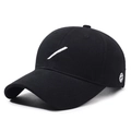 Classic black cotton baseball cap with white stripe embroidery and side geometric detail - Adjustable / Black