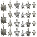 Vintage silver turtle charms set with diverse shell patterns for DIY jewelry making - 10-30mm