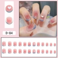 Pink gradient French press-on nails with blue tips, glitter, and 3D hearts, 24pcs set D-84 - Pink Blue Gradient French 3D Heart Style (D-84) / 24 Pcs/Set