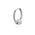 Sleek silver stainless steel hoop earring with minimalist sliding cube charm for men - Square Buckle Style / Steel