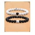 Set bracciali di coppia con perle di marmo, pietre nere opache e ciondolo a cuore magnetico - Stile Carta To My Man