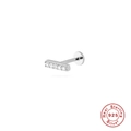 S925 sterling silver stud earring with five white zircons and flat back design - Single White Gold #15 5-Stone Bar