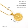 Detail view showing 20mm round 18k gold plated stainless steel zodiac pendant necklace - Gold Aries