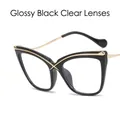 Cat-Eye Brille in Schwarz und Gold mit klaren Blaulichtschutz-Gläsern für Damen - Glänzend Schwarz Klare Gläser