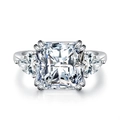Elegant 925 sterling silver three-stone ring with large radiant cut cubic zirconia - White