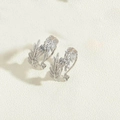 Elegant silver leaf earrings in 14K gold plating with detailed feather textures - 2 Leaf Design (ES2442) / Silver