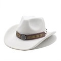 Detail of white felt cowboy hat with leather band and star metal studs on white background - M(56-58cm) / White