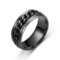 Detail of men's black stainless steel spinner ring with inlaid chain and matte finish - US 8 / Embossed Chain