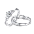 Minimalist silver plated couple rings set with twisted pavé design and round cut diamonds - Ql008 / Male Style