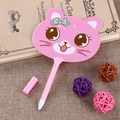 Pink cartoon cat-shaped ballpoint pen with cap on a rustic burlap background - Pink Cat