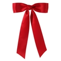 Elegant red satin bow hair clip with long ribbons and a smooth glossy finish - 4.0cm Duckbill Clip-Z247 / Red