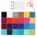 24-color glass seed bead DIY jewelry kit with 24-grid organizer and tools - Box 11 (24 Grids 2mm Bead Tool Set)