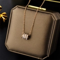 Elegant rose gold necklace featuring a sparkling crystal-encrusted cylinder pendant - 8963 Rose Gold Triple-row Diamond Slim Waist