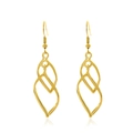 Elegant gold-tone wave-shaped dangle earrings with polished interlaced design - Gold Streamlined Leaf Style