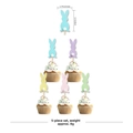 Detailed view of pastel bunny cupcake toppers with wooden picks and soft pompom tails - Small Toppers