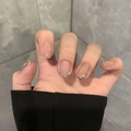Cat eye press-on nails with gold foil and pearls on a nude base for an elegant look - BY1610 Frosty Autumn / Glue Type
