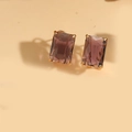 Elegant rectangle purple crystal stud earrings with gold four-prong setting for women - Coffee (Gold)