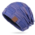 Winter fleece-lined blue mixed-knit beanie hat with Sport patch for women - Mixed Purple