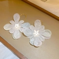 Elegant oversized lace flower earrings with pearlescent gradient petals and gold hooks - 54# Earring Hook - Gold Organza Tulle Tiered Flower