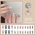 Long coffin press-on nails with sparkling stars and Crystal lettering in 24-piece set - Star And Smiley Style (D773 Glue Version)