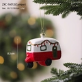 Festive red and white camper van Christmas tree ornament with a golden hanging cord - Camper Van