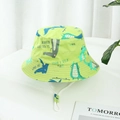 Detail of green cotton sun hat for kids featuring blue cartoon crocodile prints - Size 50 (1-3 Years) / Green Crocodile