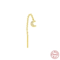 Minimalist 925 sterling silver gold moon tassel earring with sparkling diamond accents - Single Piece Gold