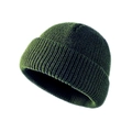 Close-up of deep green knit beanie featuring thick ribbing and elastic cuff texture - One Size / Army Green