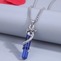 Collana drago vintage con ciondolo a colonna blu e catena a maglia squadrata - Blu