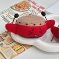 Handmade red wool felt crab keychain accessory on a decorative heart plate - Red Crab