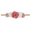 Pink and white fabric flower headband with rhinestones for baby girls and toddlers - Style 21