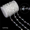 Iridescent acrylic diamond bead chain strands with clear round beads for DIY decor - Rhombus 17x13mm/4mm AB Color 3 Yards