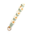 Handmade woven daisy lanyard in beige, green and orange with a golden metal ring - Beige Green