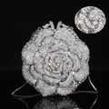 Silver luxury evening clutch bag in rose shape with sparkling crystal rhinestones - 13.5x14 Flower Silver