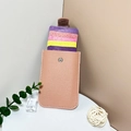 Pink litchi grain PU leather card holder with snap button and colorful multi-slot inserts - Pink