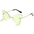 Fashion butterfly rimless sunglasses with light green lenses and gold chain charms - Gold Frame Green